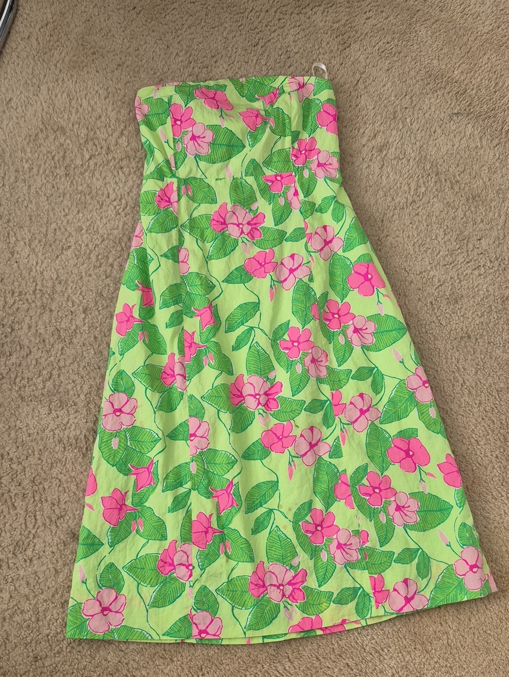 Lilly Pulitzer Strapless Floral Dress in Lime Green and Hot Pink with Back-tie